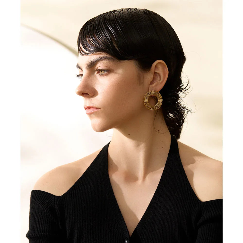 Golden Mesh Disc Earrings