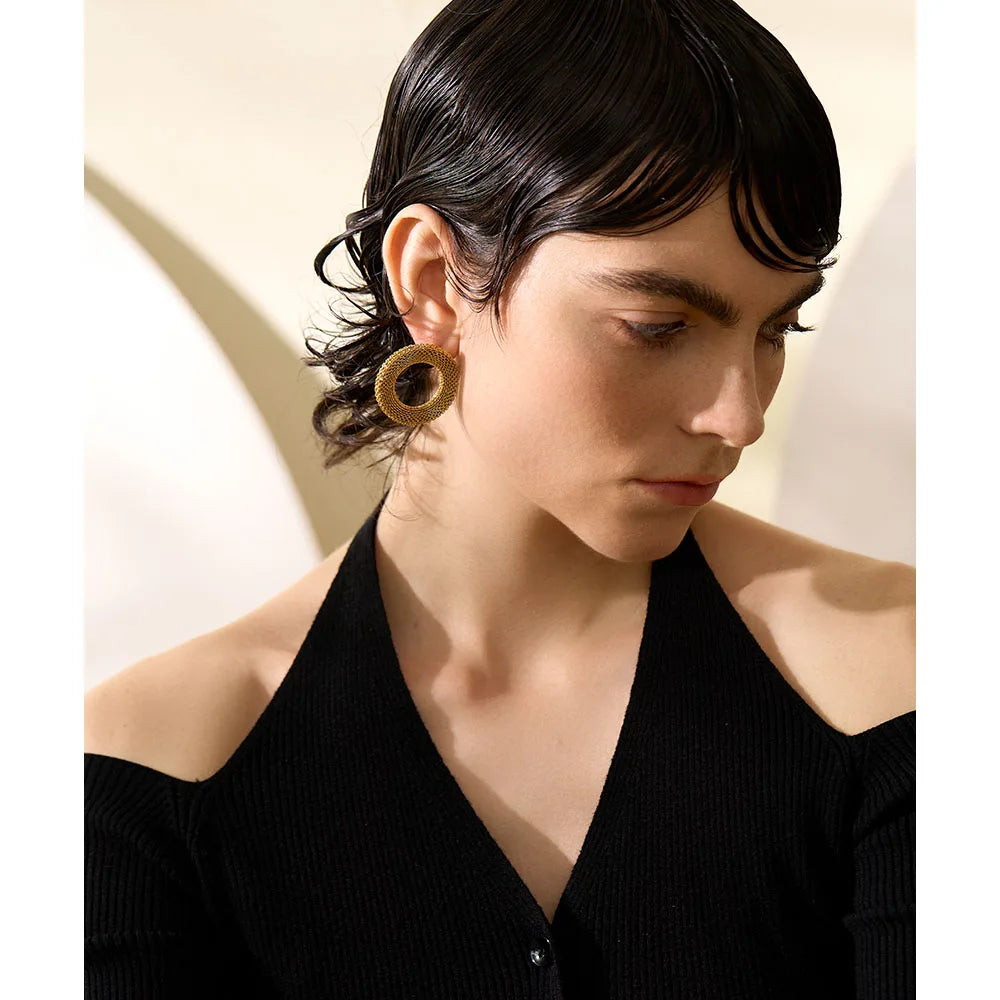 Golden Mesh Disc Earrings