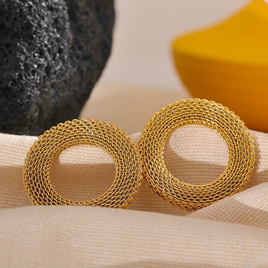 Golden Mesh Disc Earrings