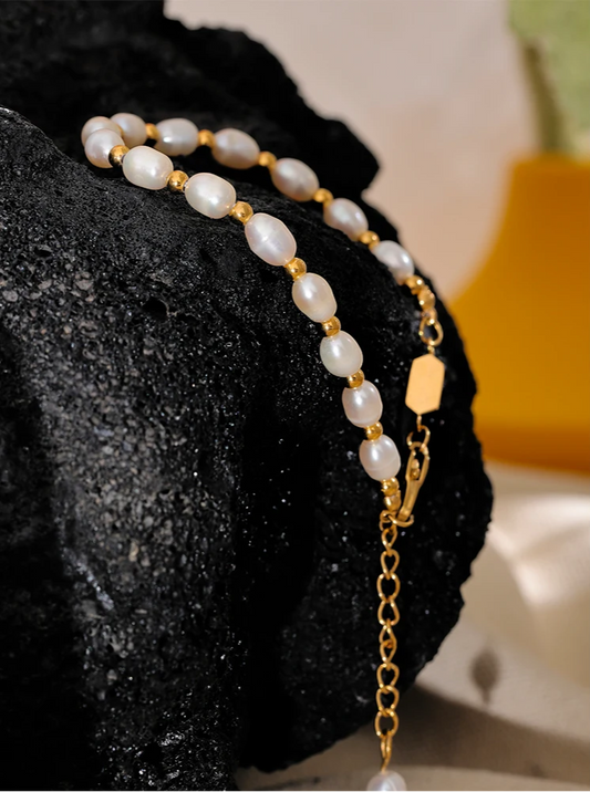 Pearl & Gold Station Bracelet