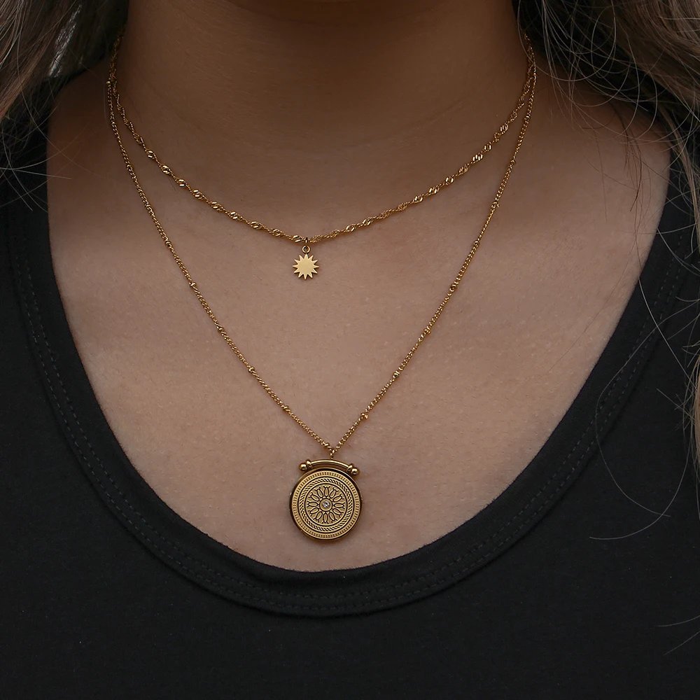 Sunburst Medallion Layered Necklace