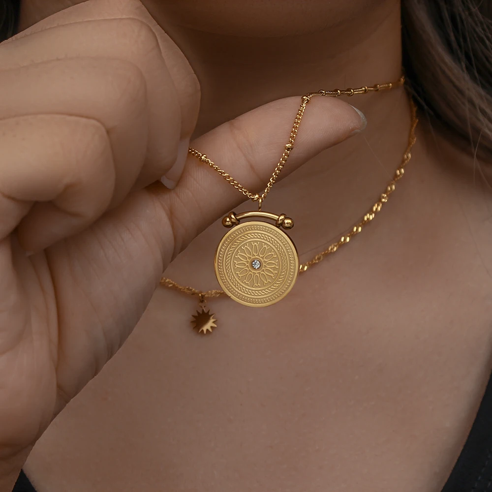 Sunburst Medallion Layered Necklace