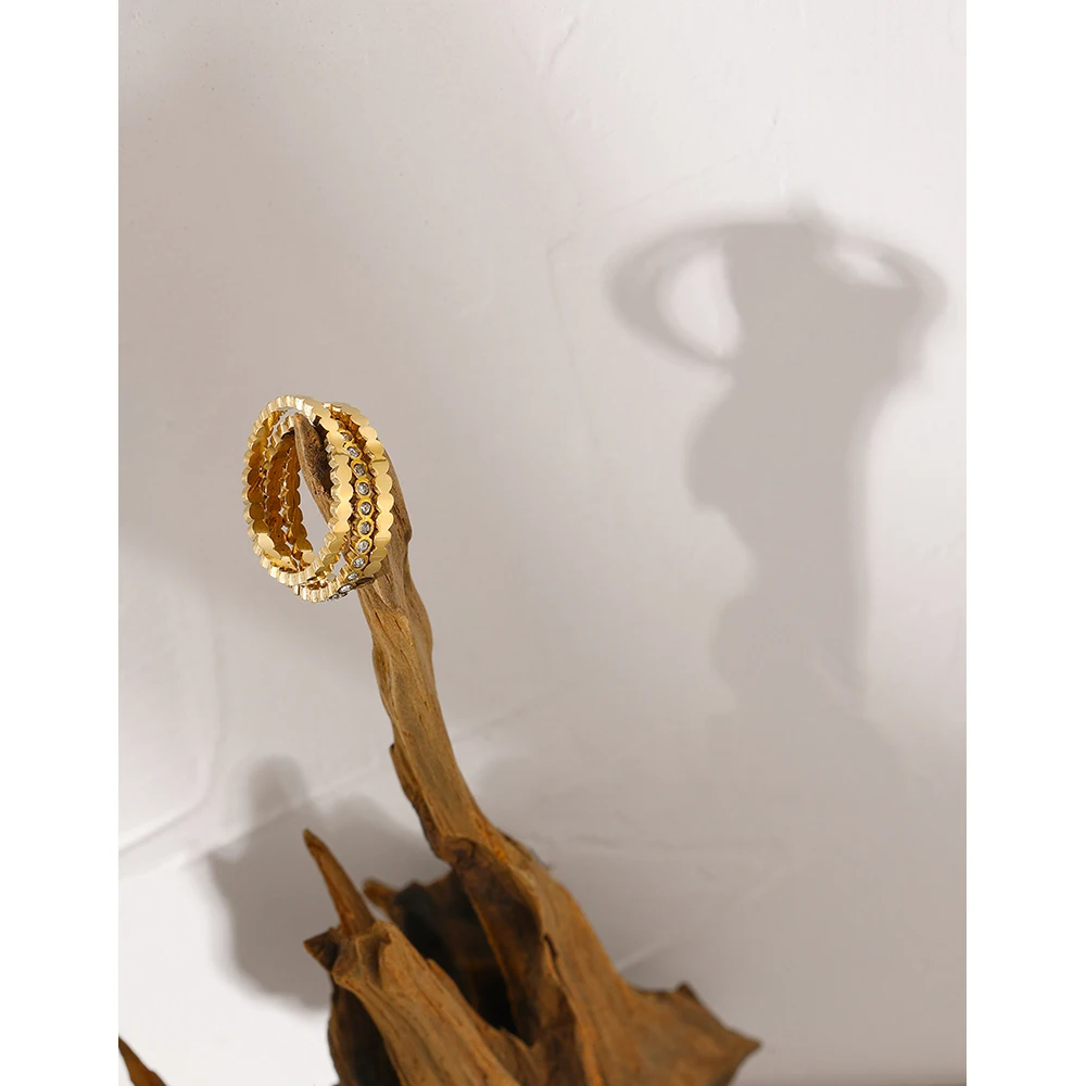 Scalloped Crystal Stack Ring