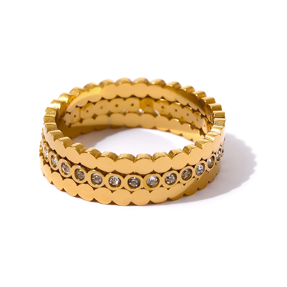 Scalloped Crystal Stack Ring