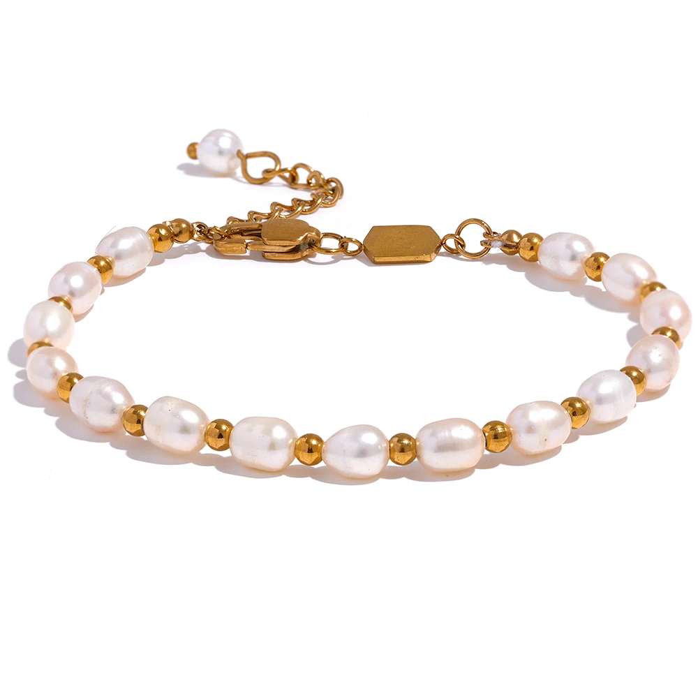 Pearl & Gold Station Bracelet