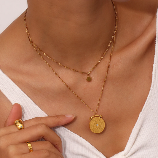 Sunburst Medallion Layered Necklace