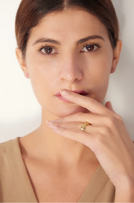 Scalloped Crystal Stack Ring