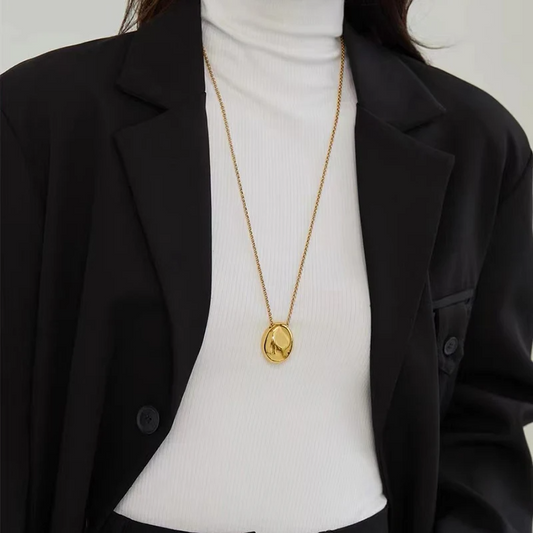 Sculpted Oval Pendant Necklace